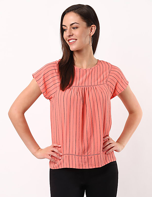 Stripe Woven Jersey Mix Top