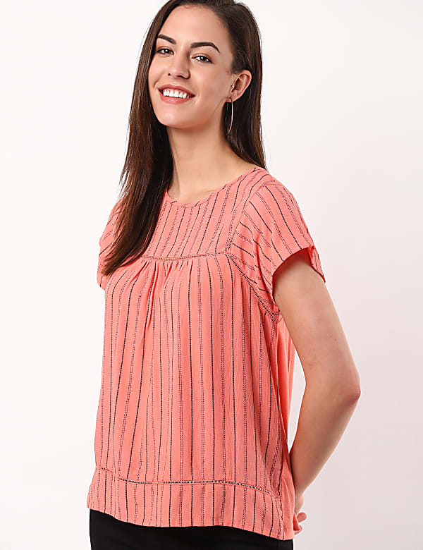 Stripe Woven Jersey Mix Top