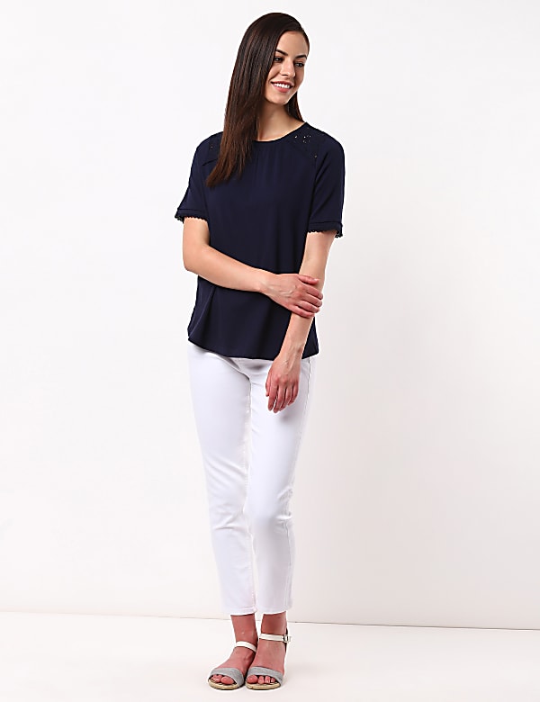 Cutwork Woven Jersey Mix Top
