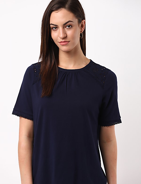 Cutwork Woven Jersey Mix Top