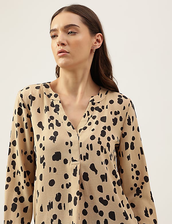 Printed Mandarin Collar Top