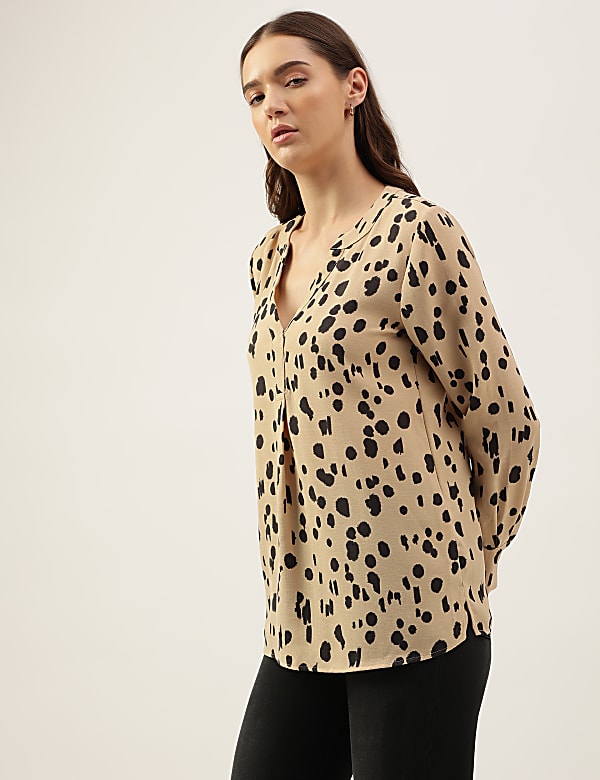 Printed Mandarin Collar Top