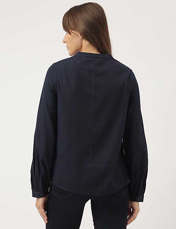 Pure Cotton Embroidered Band Collar Blouse