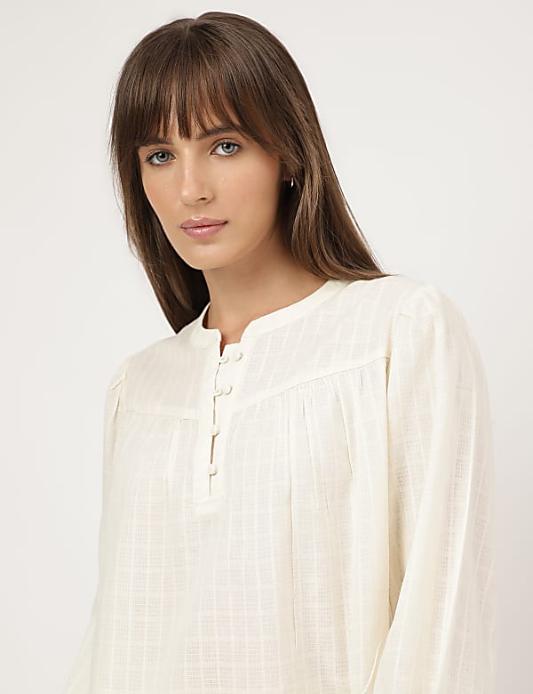Pure Cotton Plain Mandarin Collar Blouse