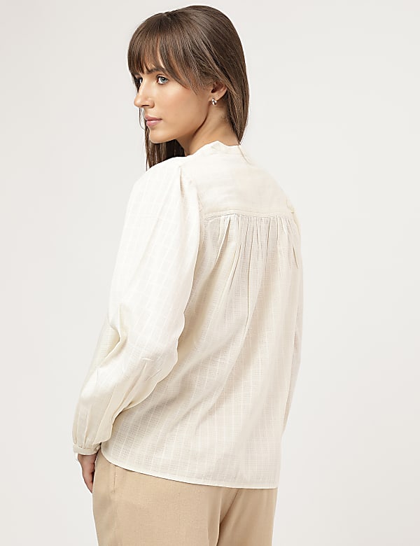 Pure Cotton Plain Mandarin Collar Blouse