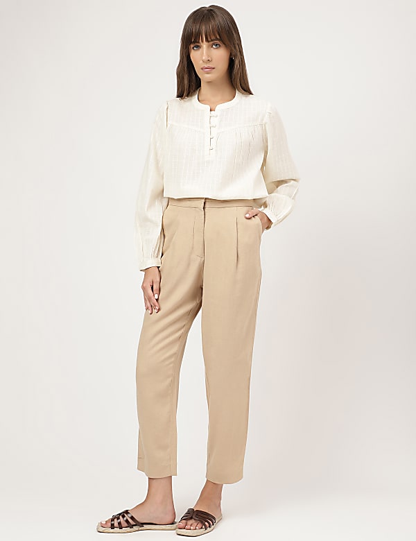 Pure Cotton Plain Mandarin Collar Blouse