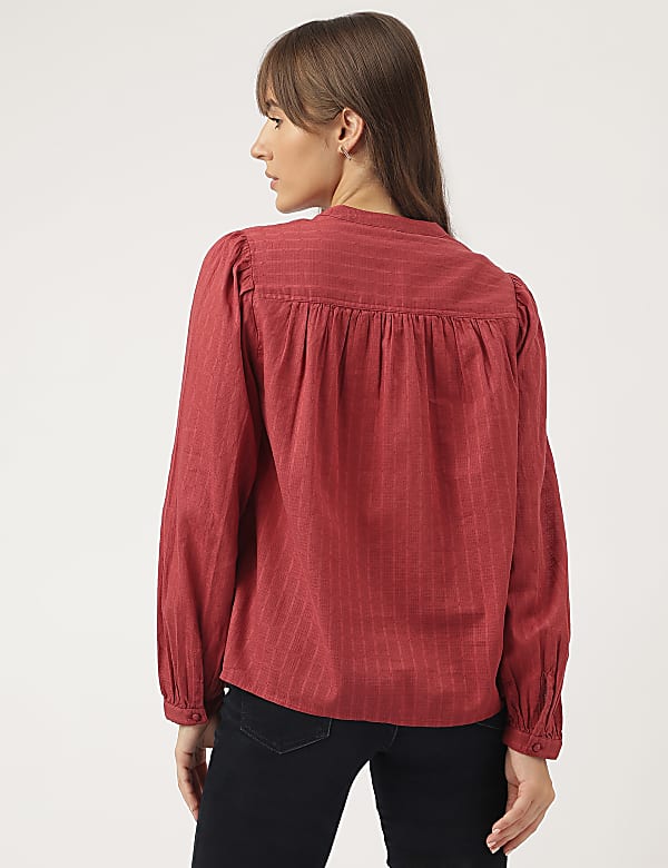 Pure Cotton Plain Mandarin Collar Blouse