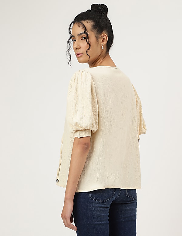 Tie-Up Neck Half Sleeves Top