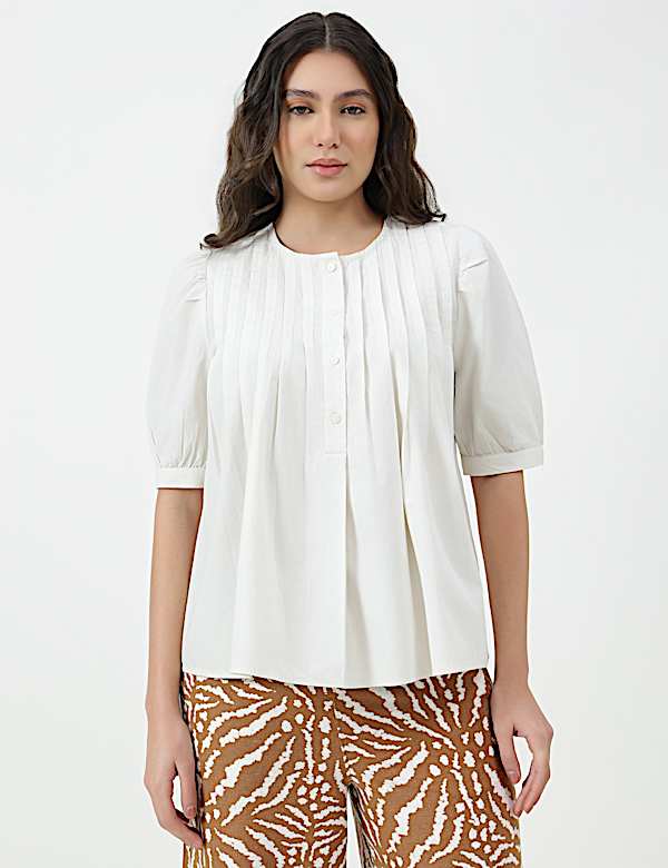 Pure Cotton Pleated Round Neck Top