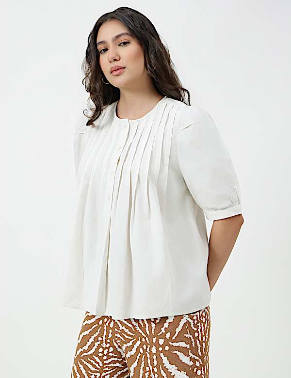 Pure Cotton Pleated Round Neck Top