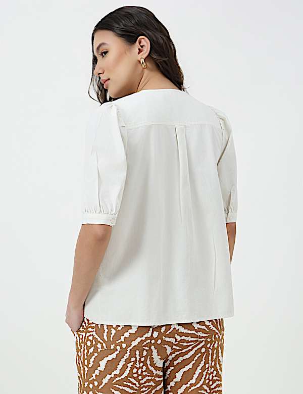 Pure Cotton Pleated Round Neck Top