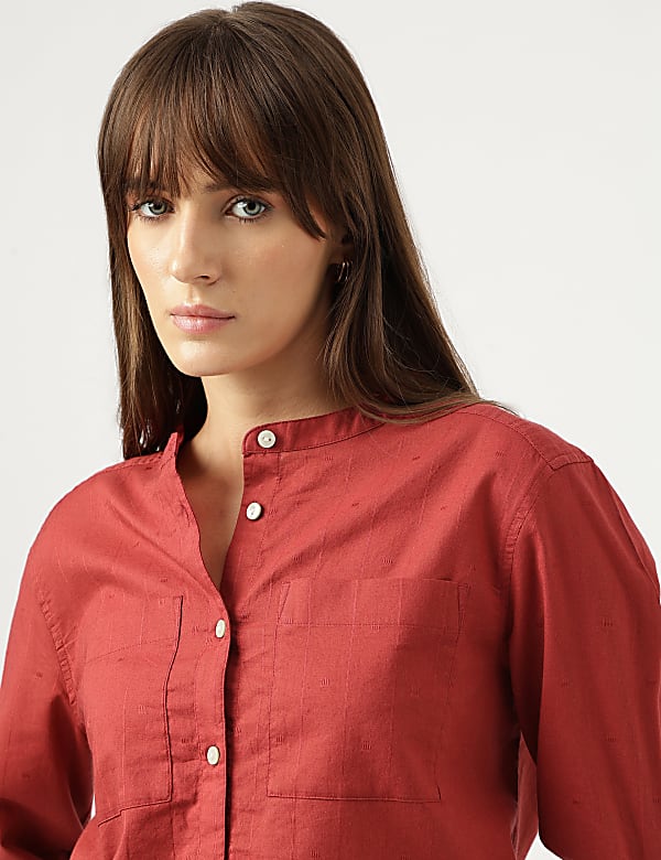 Pure Cotton Striped Band Color Shirt