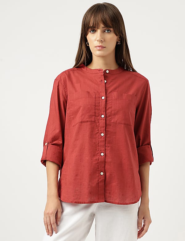 Pure Cotton Striped Band Color Shirt