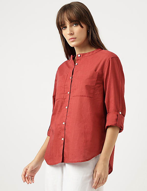 Pure Cotton Striped Band Color Shirt