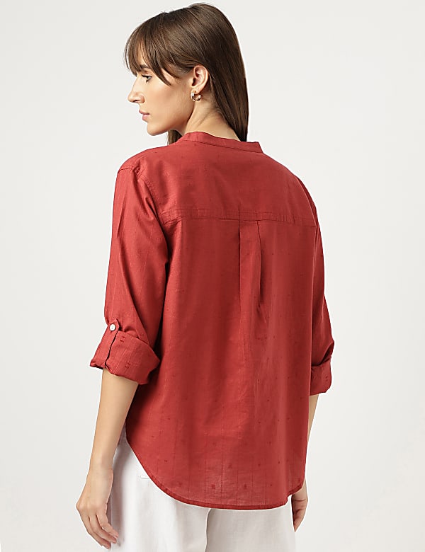 Pure Cotton Striped Band Color Shirt