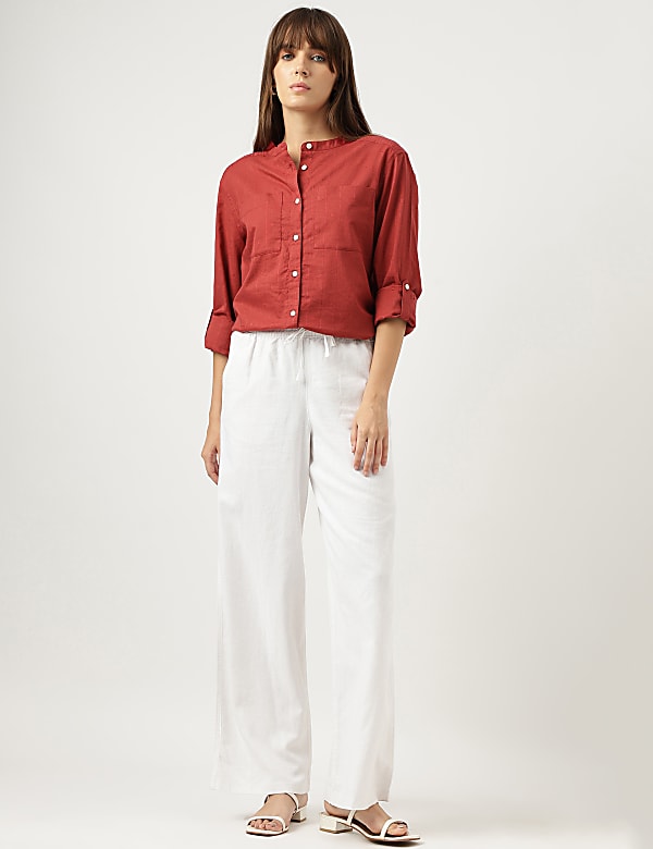 Pure Cotton Striped Band Color Shirt