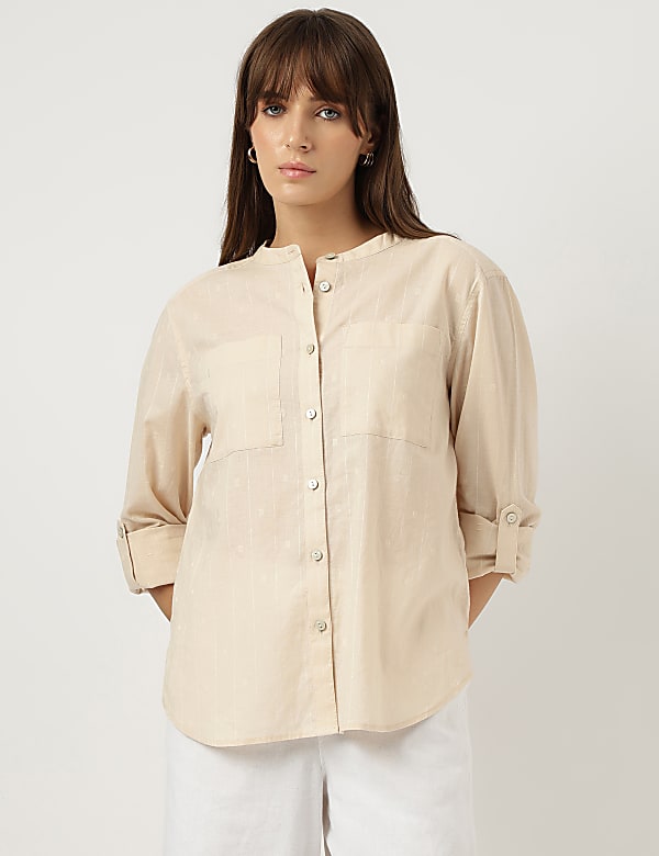Pure Cotton Striped Band Color Shirt