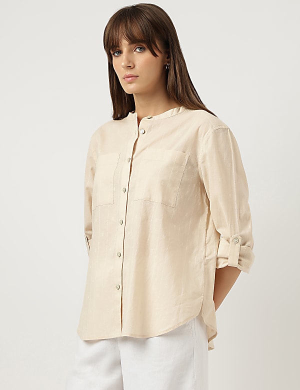 Pure Cotton Striped Band Color Shirt