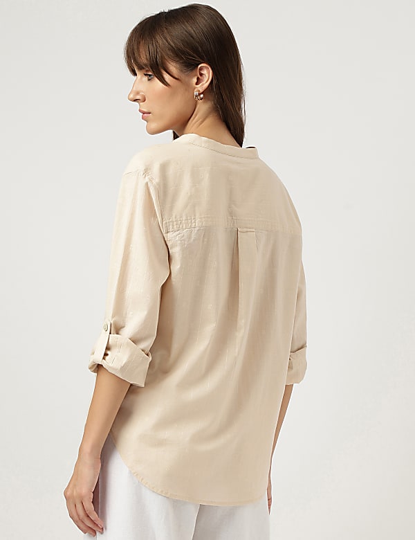 Pure Cotton Striped Band Color Shirt