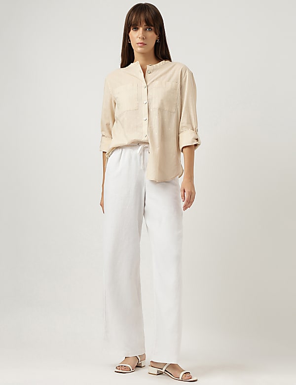 Pure Cotton Striped Band Color Shirt