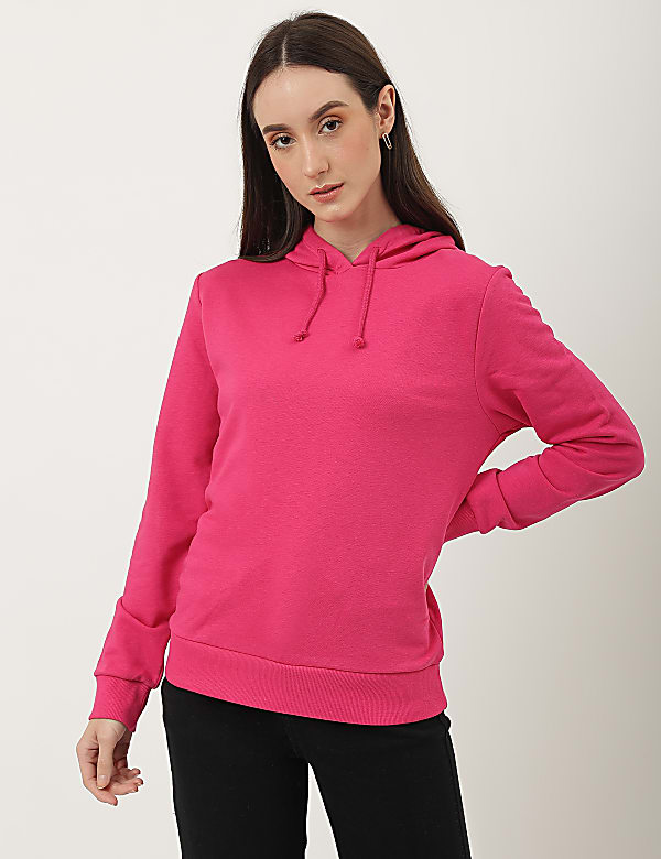 Cotton Mix Plain Hooded Sweatshirt