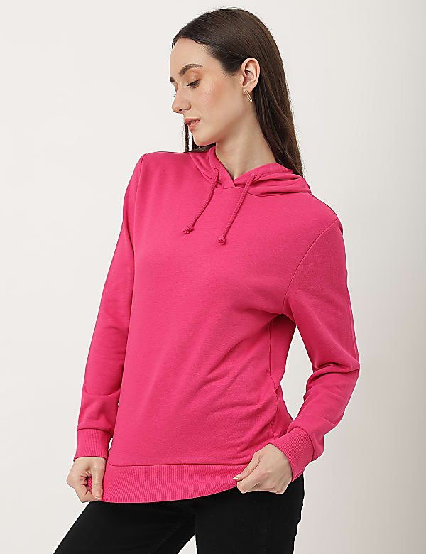 Cotton Mix Plain Hooded Sweatshirt