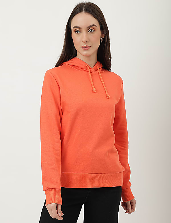 Cotton Mix Plain Hooded Sweatshirt