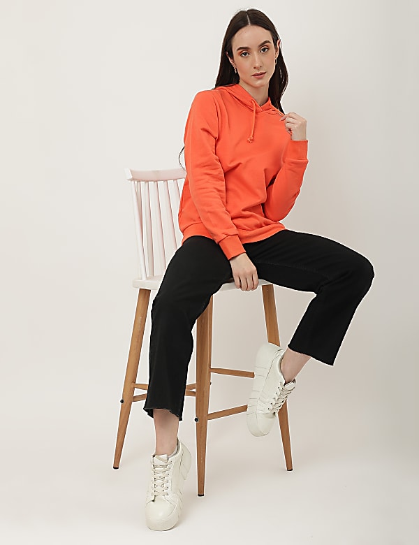 Cotton Mix Plain Hooded Sweatshirt