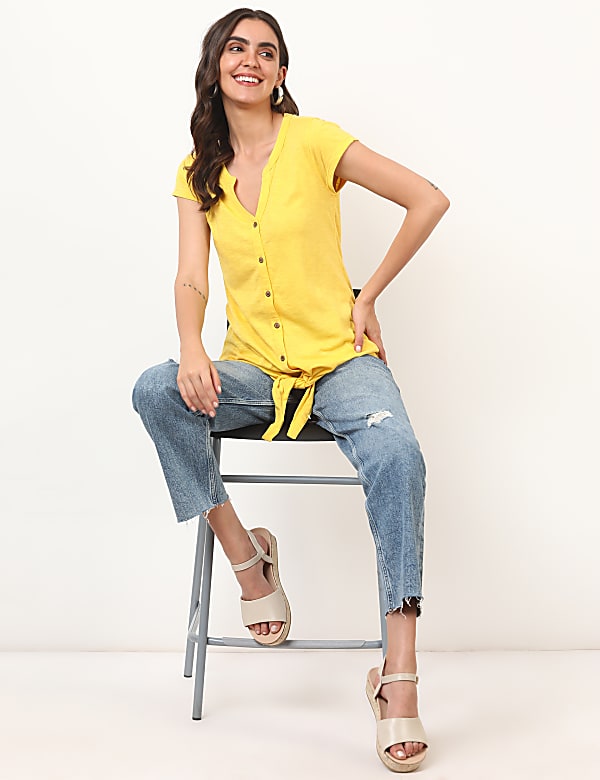 Modal Mix Plain Mandarin Collar Top