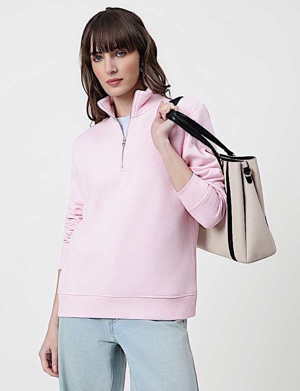Cotton Rich Plain High Neck Sweatshirt