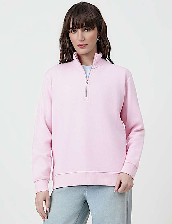 Cotton Rich Plain High Neck Sweatshirt