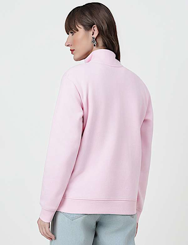 Cotton Rich Plain High Neck Sweatshirt