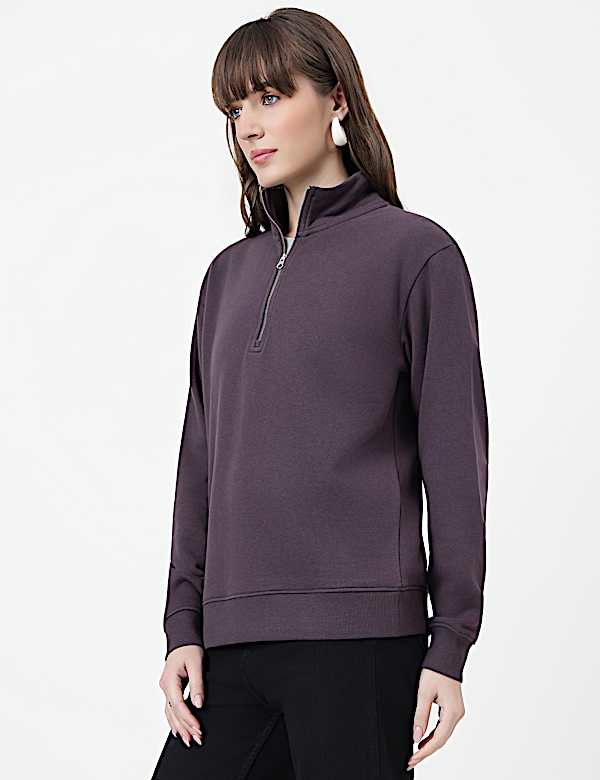 Cotton Rich Plain High Neck Sweatshirt