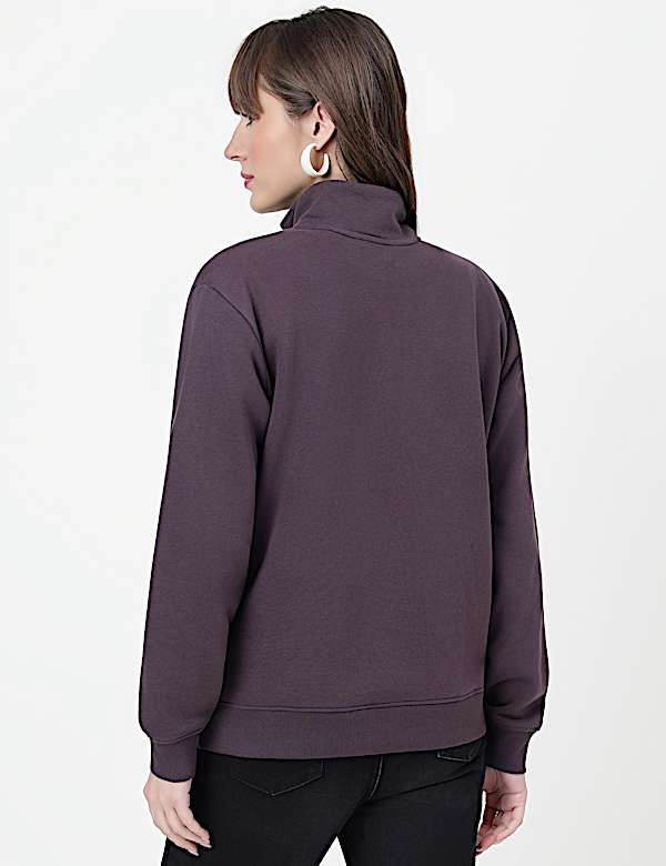 Cotton Rich Plain High Neck Sweatshirt
