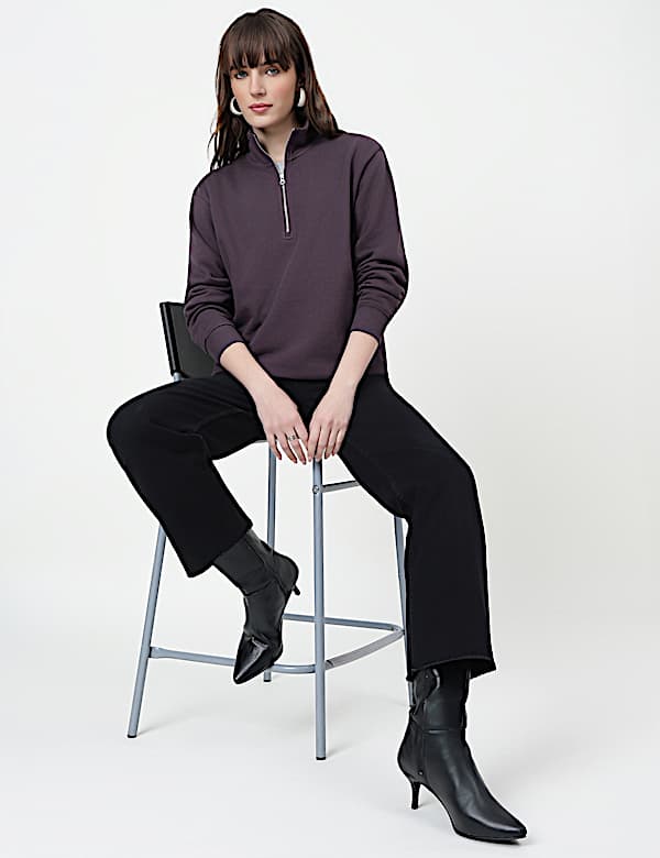 Cotton Rich Plain High Neck Sweatshirt