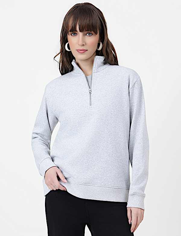 Cotton Rich Plain High Neck Sweatshirt
