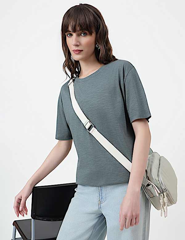 Cotton Rich Plain Crew Neck T-Shirt