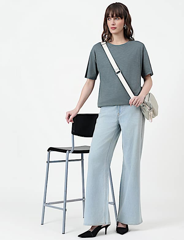 Cotton Rich Plain Crew Neck T-Shirt