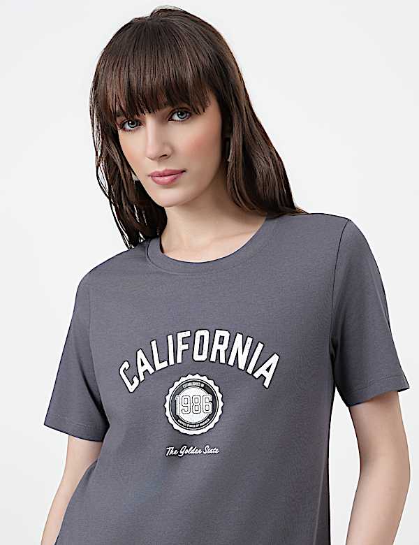 Pure Cotton Typography Crew Neck T-Shirt