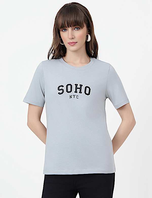 Pure Cotton Typography Crew Neck T-Shirt