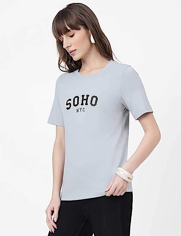 Pure Cotton Typography Crew Neck T-Shirt