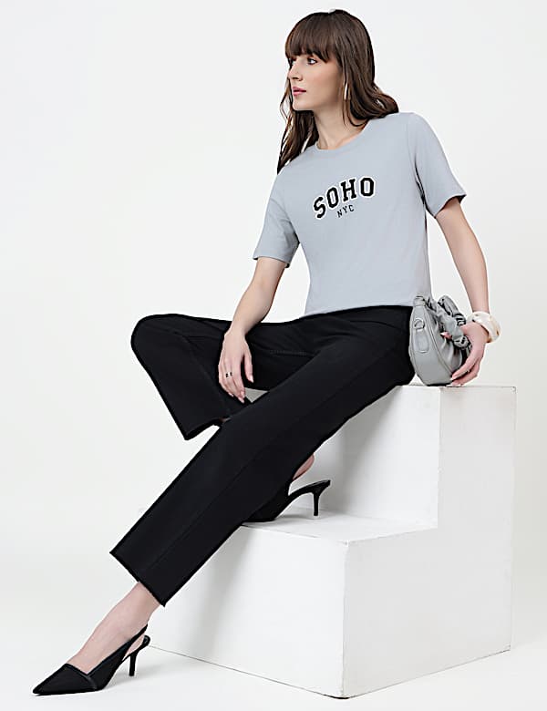 Pure Cotton Typography Crew Neck T-Shirt