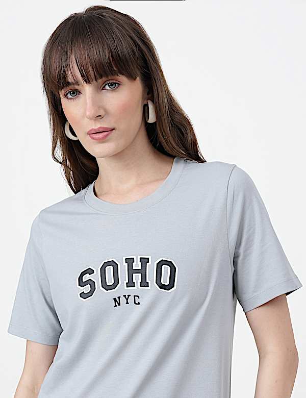 Pure Cotton Typography Crew Neck T-Shirt