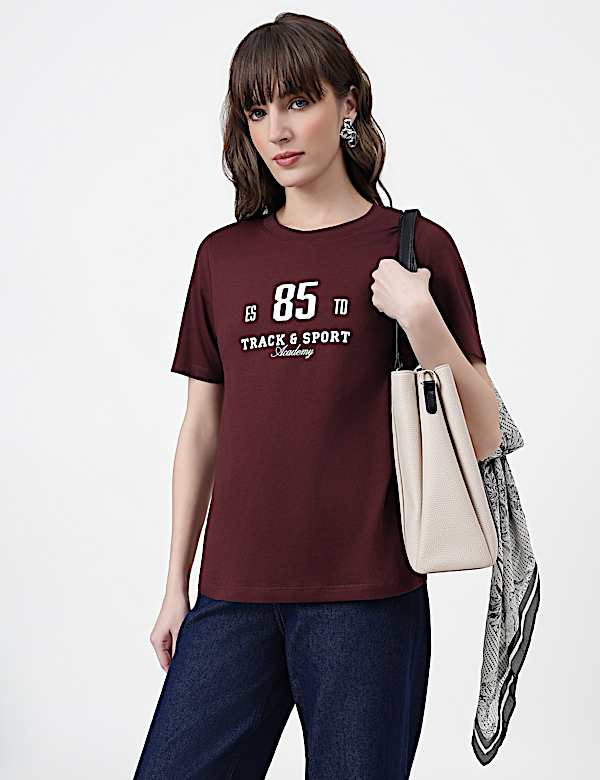 Pure Cotton Typography Crew Neck T-Shirt