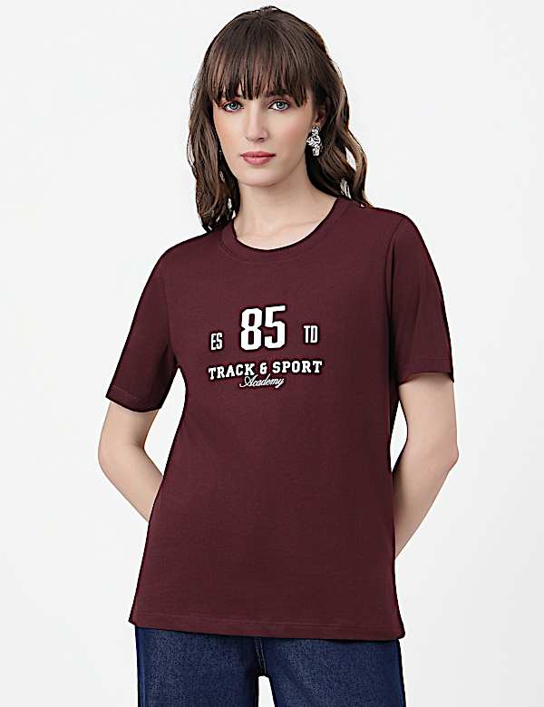 Pure Cotton Typography Crew Neck T-Shirt