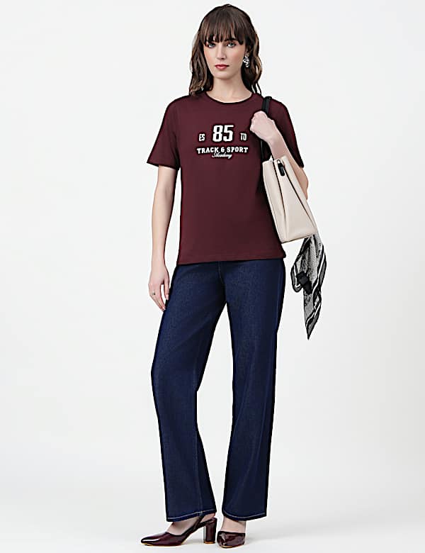 Pure Cotton Typography Crew Neck T-Shirt