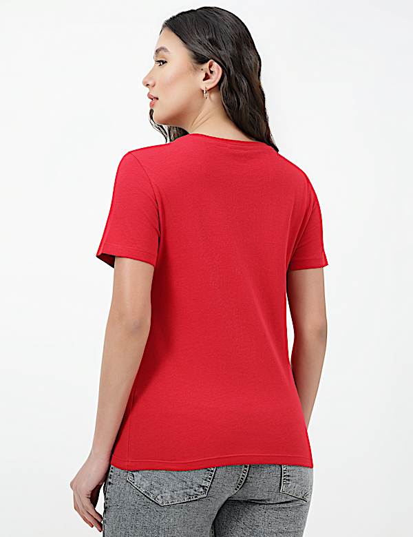 Pure Cotton Plain V-Neck T-shirt