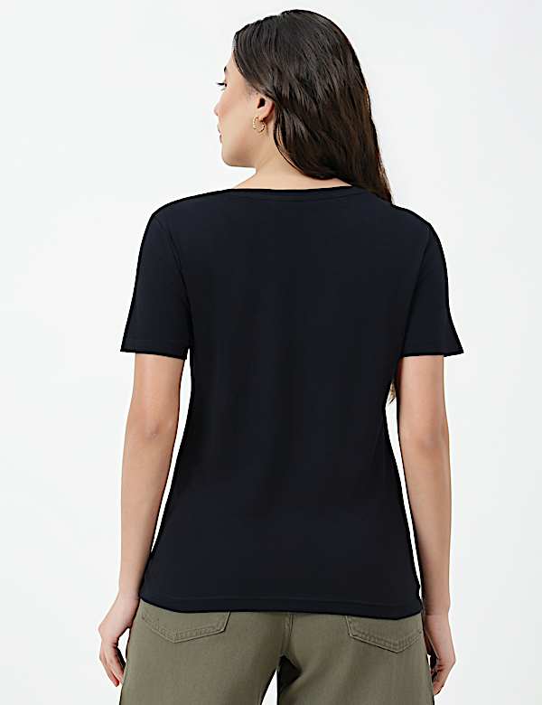Pure Cotton Plain V-Neck T-shirt