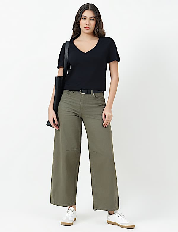 Pure Cotton Plain V-Neck T-shirt