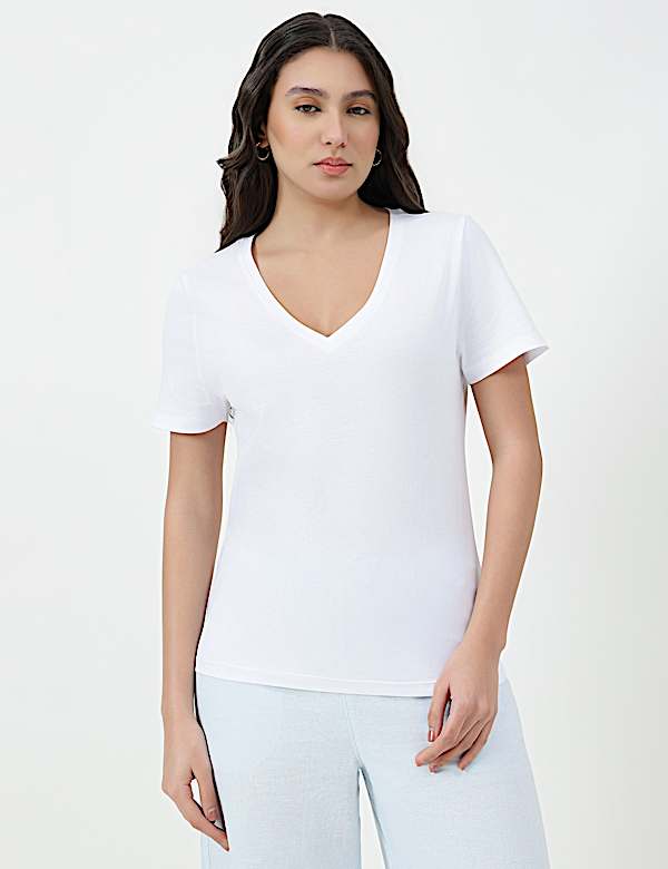 Pure Cotton Plain V-Neck T-shirt